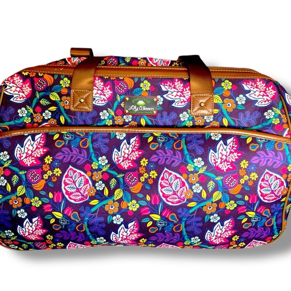 Lily Bloom “Green Living” Preppy Retro Wheeled Frame Floral Travel Bag